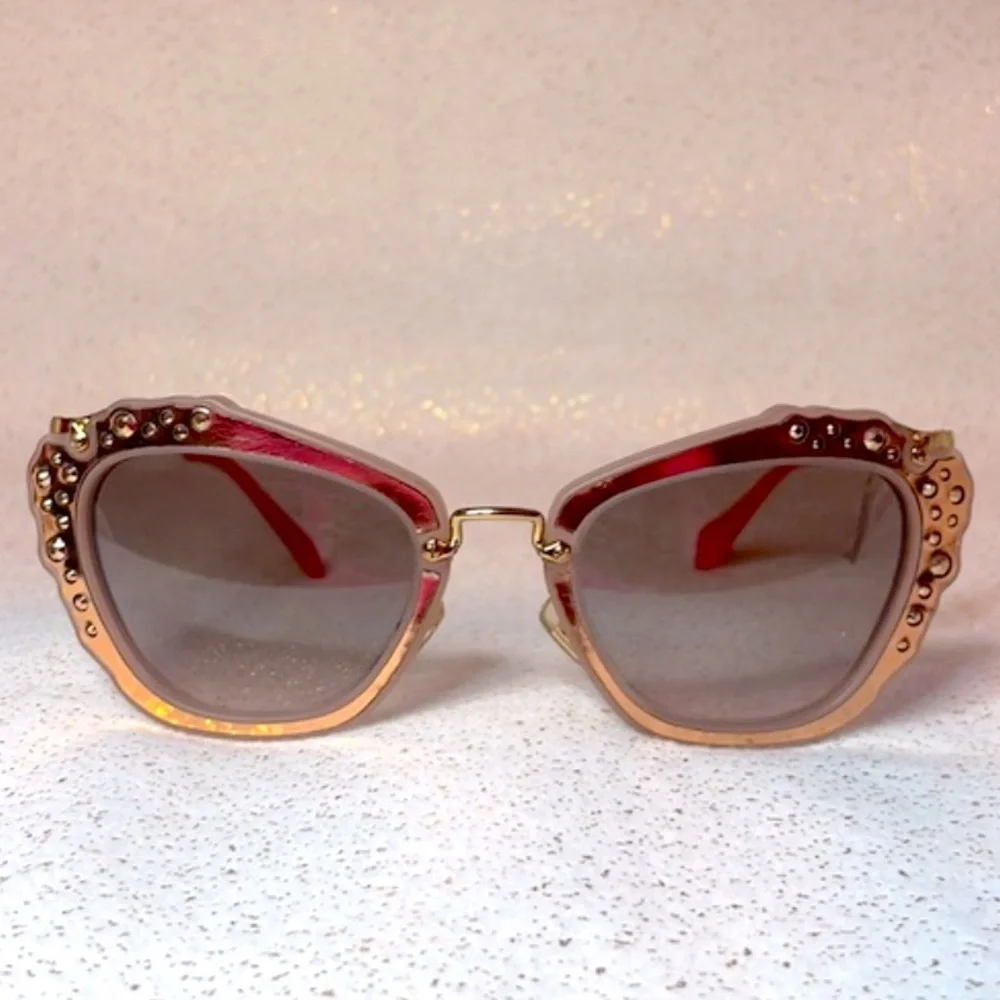 New Miu Miu MU04QS TV1-4K0 Matte Pink Butterfly Stone Frame Sunglasses Shades - Picture 1 of 15
